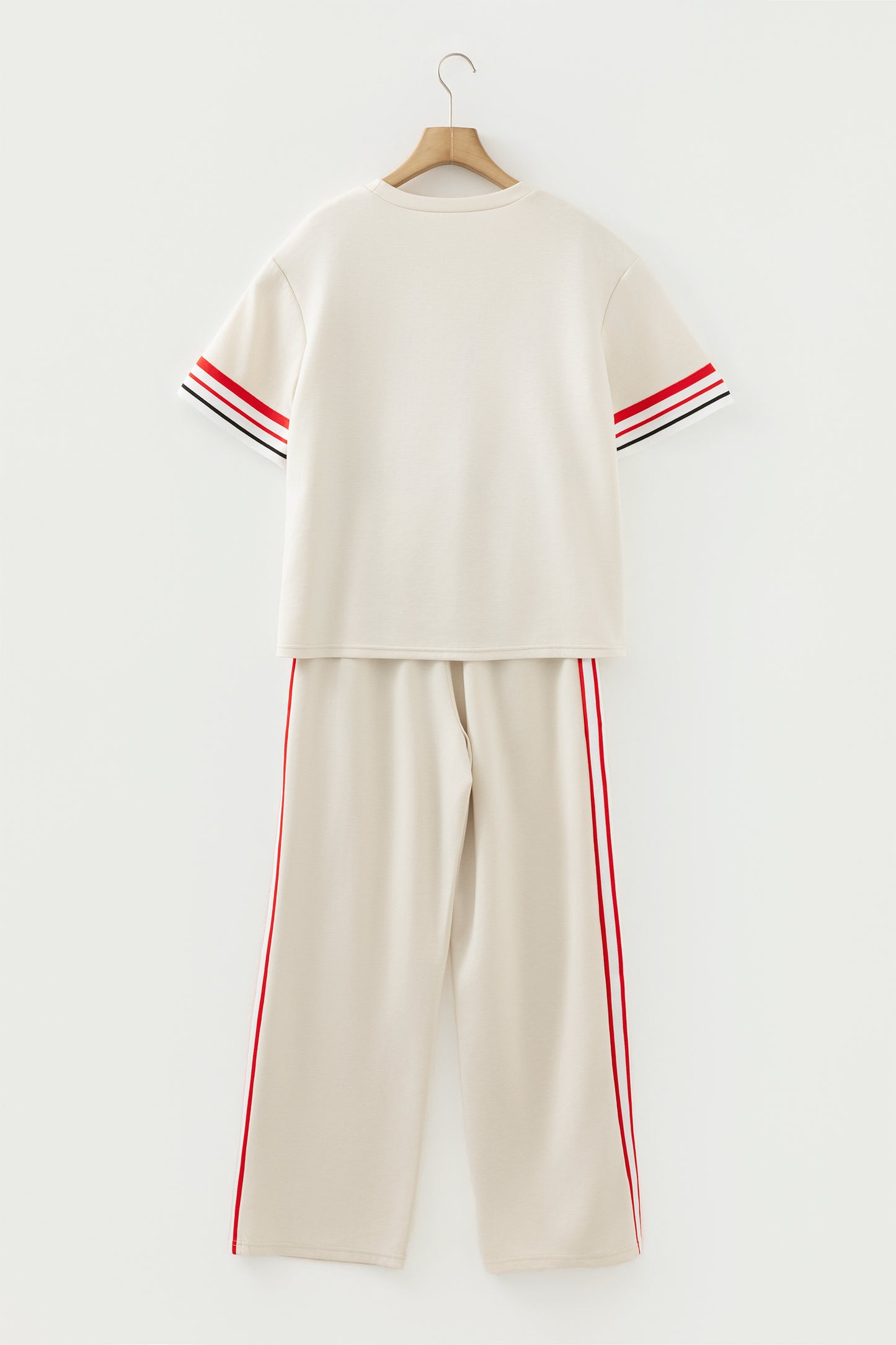 Contrast Stripe Crewneck Top & Straight Pants Set