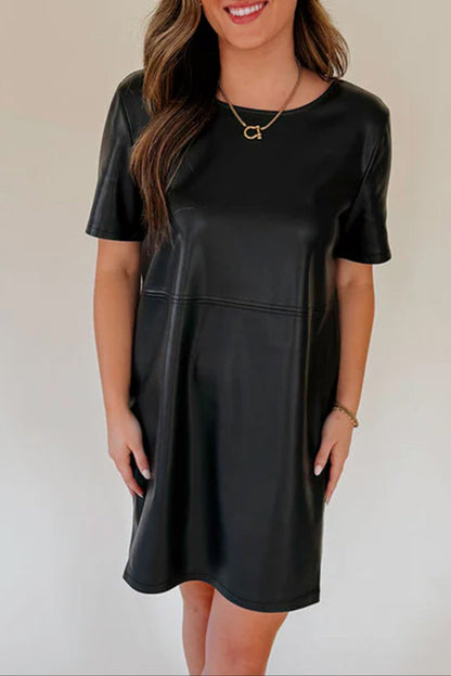 Faux Leather T-Shirt Dress