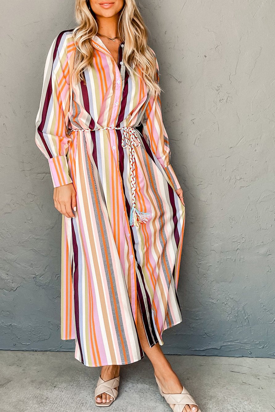 Stripe Tassel Tie Maxi Dress