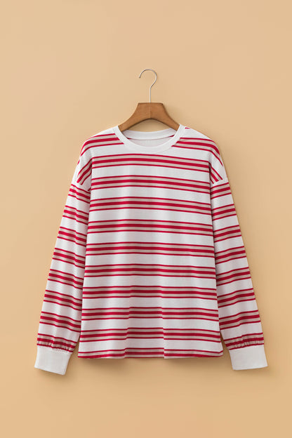 Stripe Drop Shoulder Long Sleeve Pullover Top