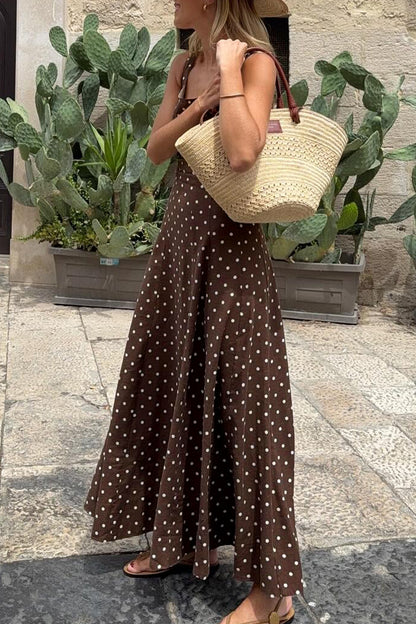 Polka Dot Square Neck Vacation Maxi Dress