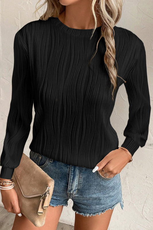 Wavy Texture Long Sleeve Top