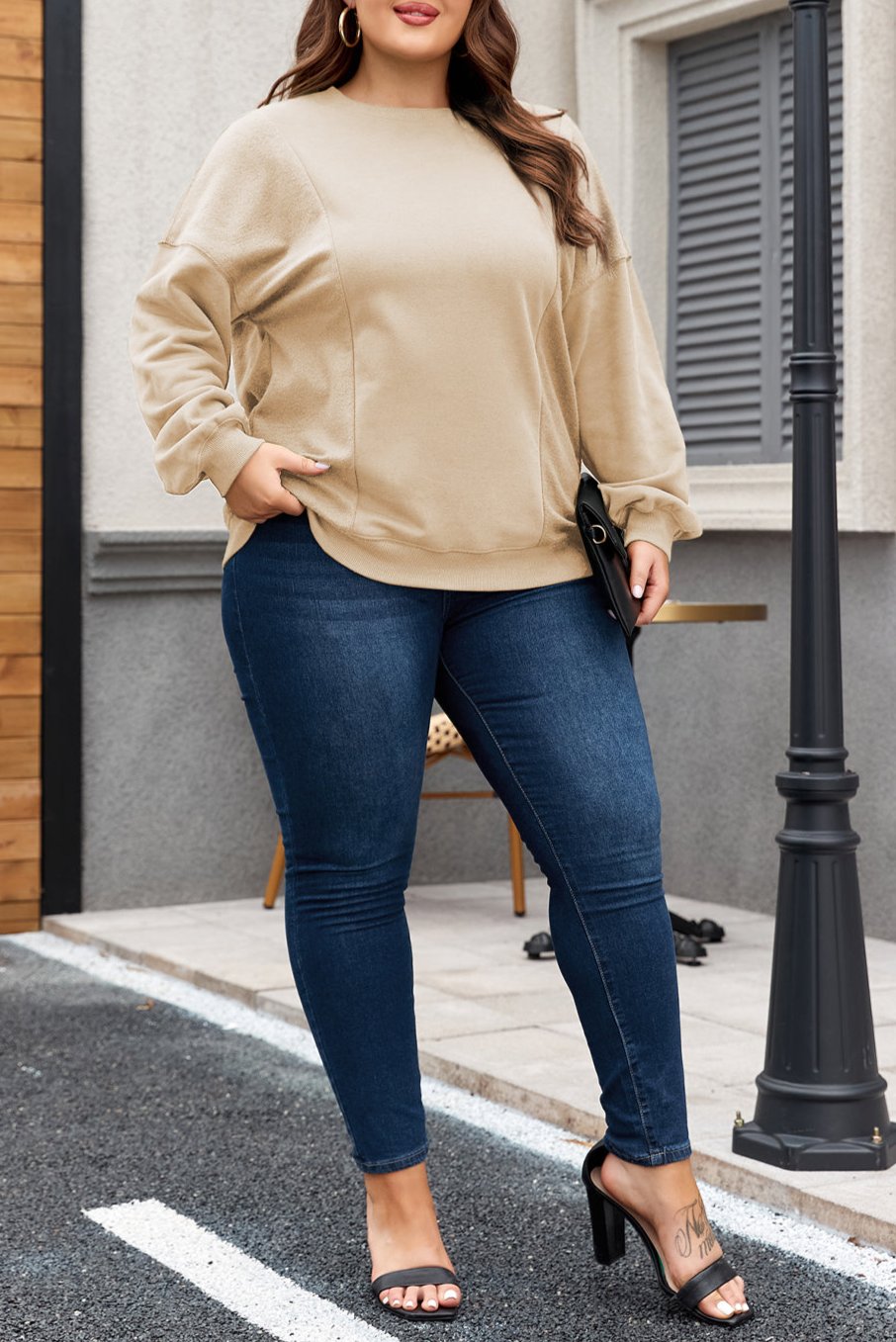 Patchwork Crewneck Sweatshirt Plus Size