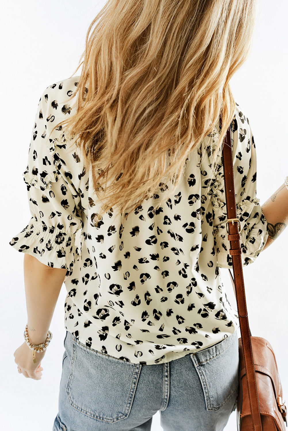 Leopard Frilled Puff Sleeve Blouse