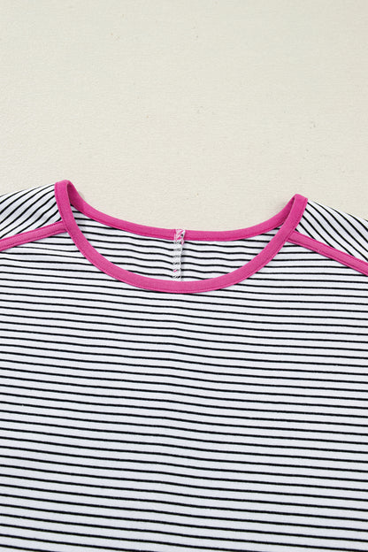 Stripe Contrast Trim Round Neck Shirt