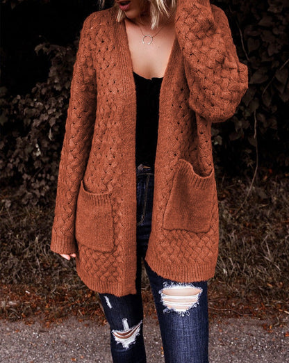 Lattice Open Front Pocketed Cardigan