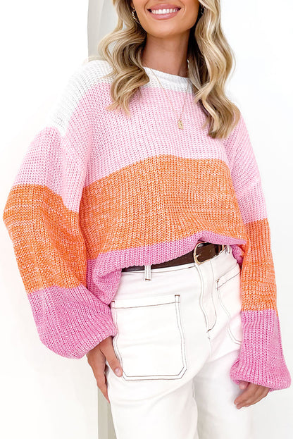 Colorblock Striped Bishop Sleeve Sweater