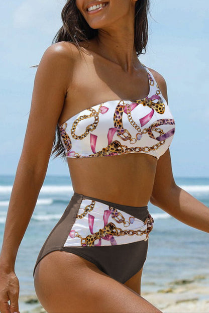 Abstract One Shoulder Bikini Set