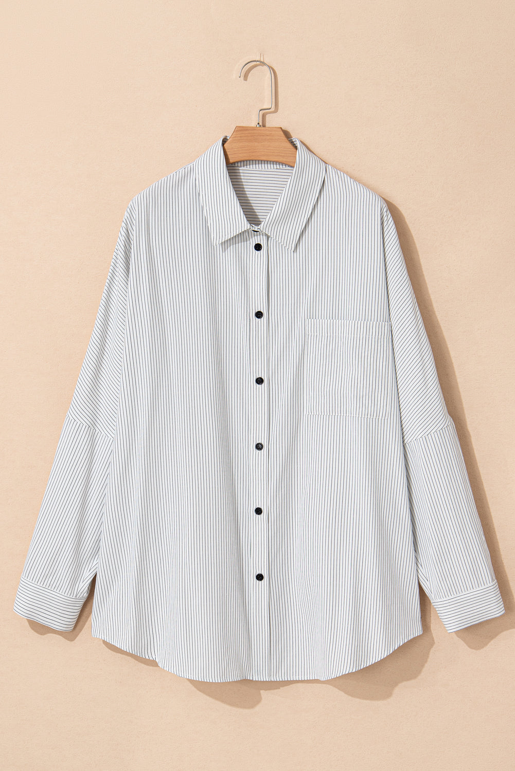 Stripe Rolled Tab Sleeve Shirt Plus Size