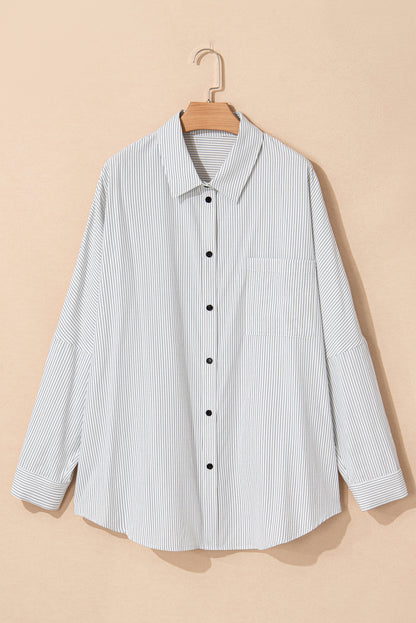 Stripe Rolled Tab Sleeve Shirt Plus Size