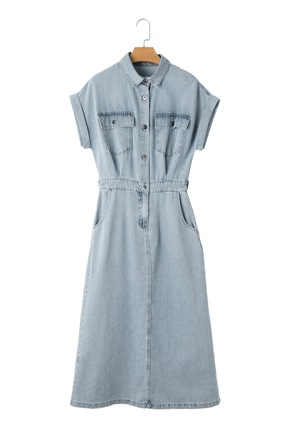 Denim Batwing Sleeve Buttoned Dress