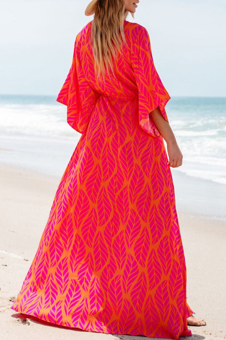 Tropical 3/4 Sleeve Maxi Dress