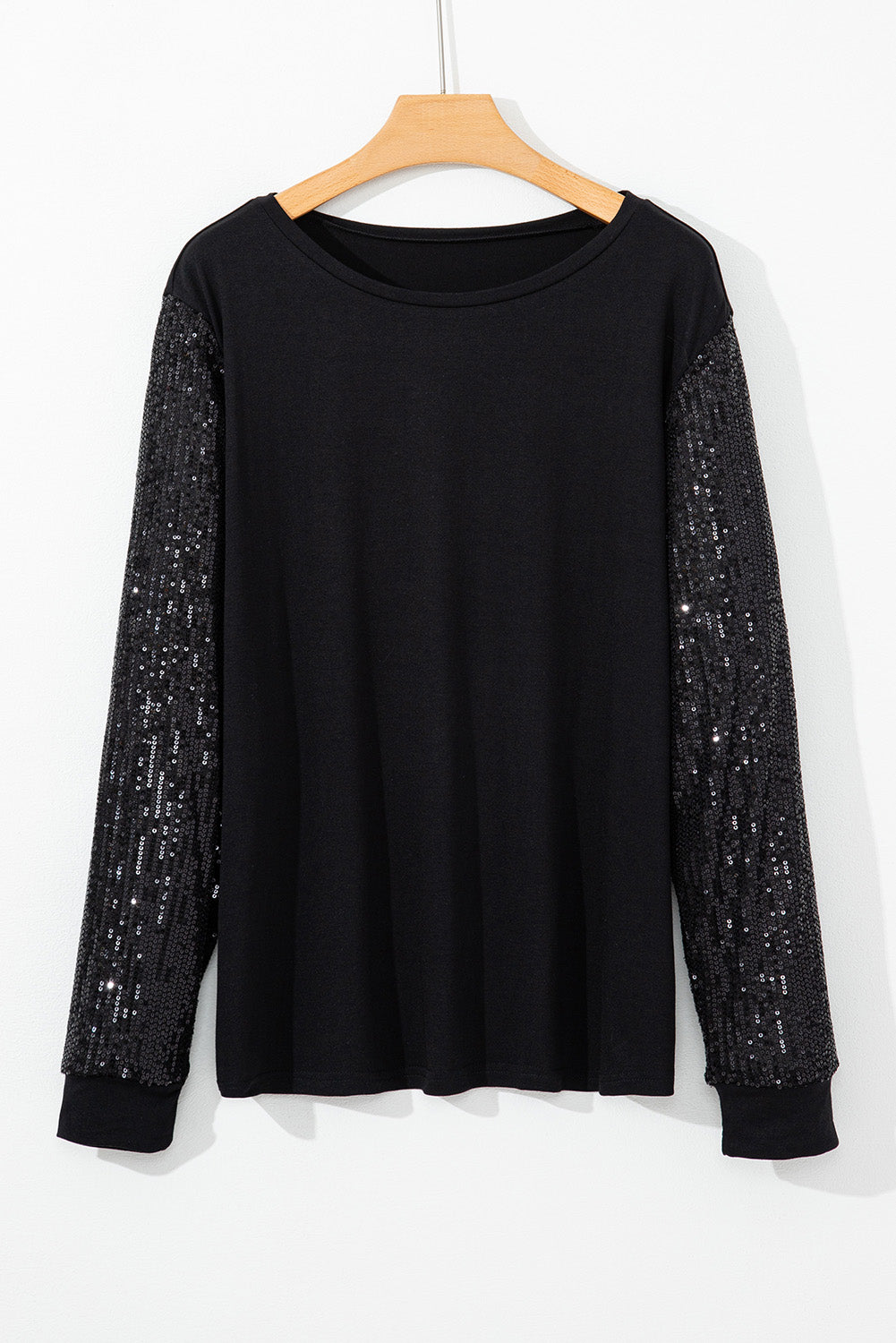 Plus Size Sequin Contrast Long Sleeve Top