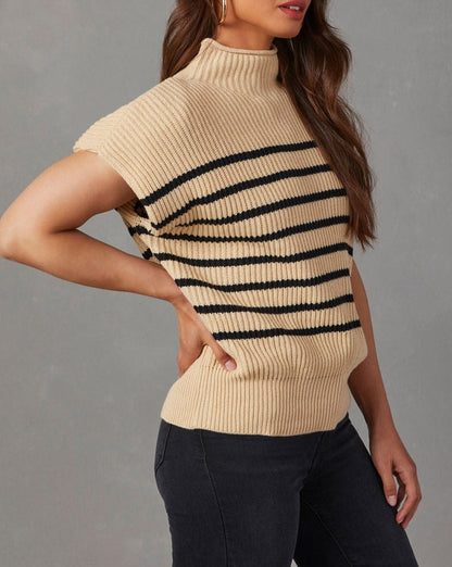 Stripe Ribbed Mock Neck Sweater