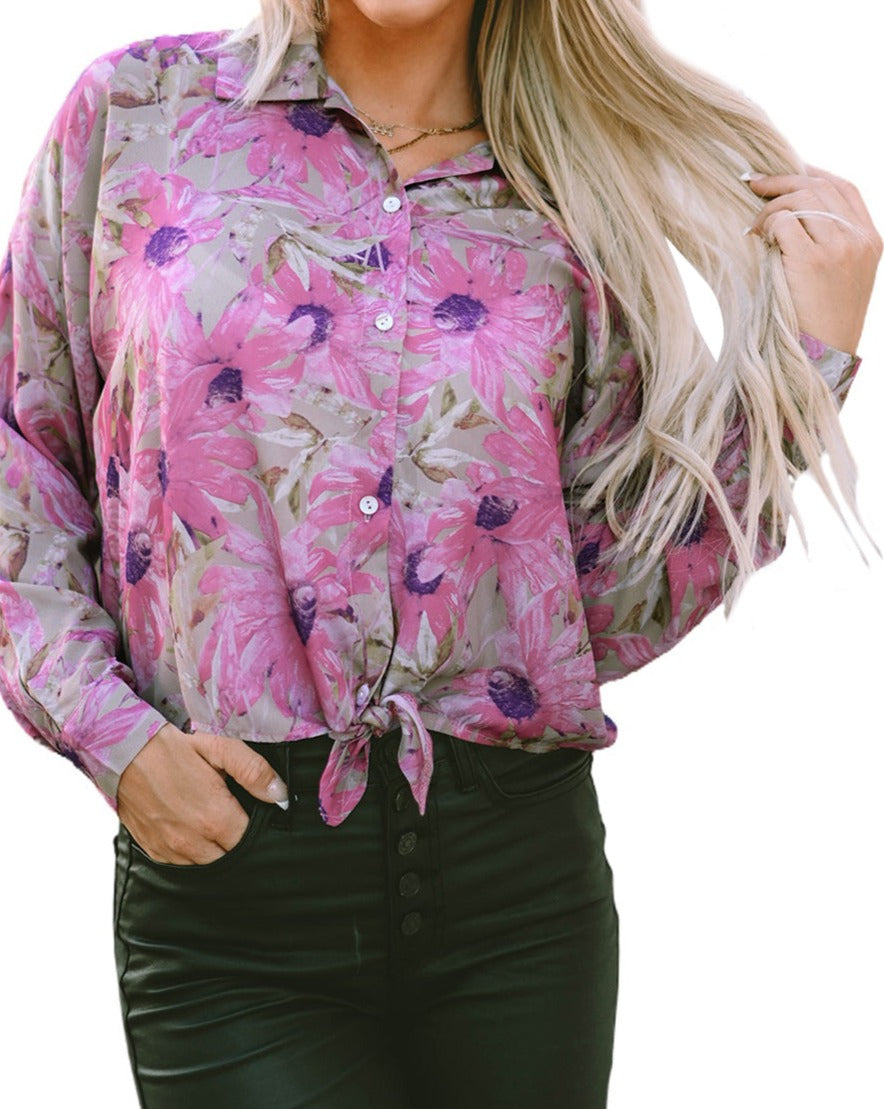 Floral Button-Up Puff Sleeve Shirt