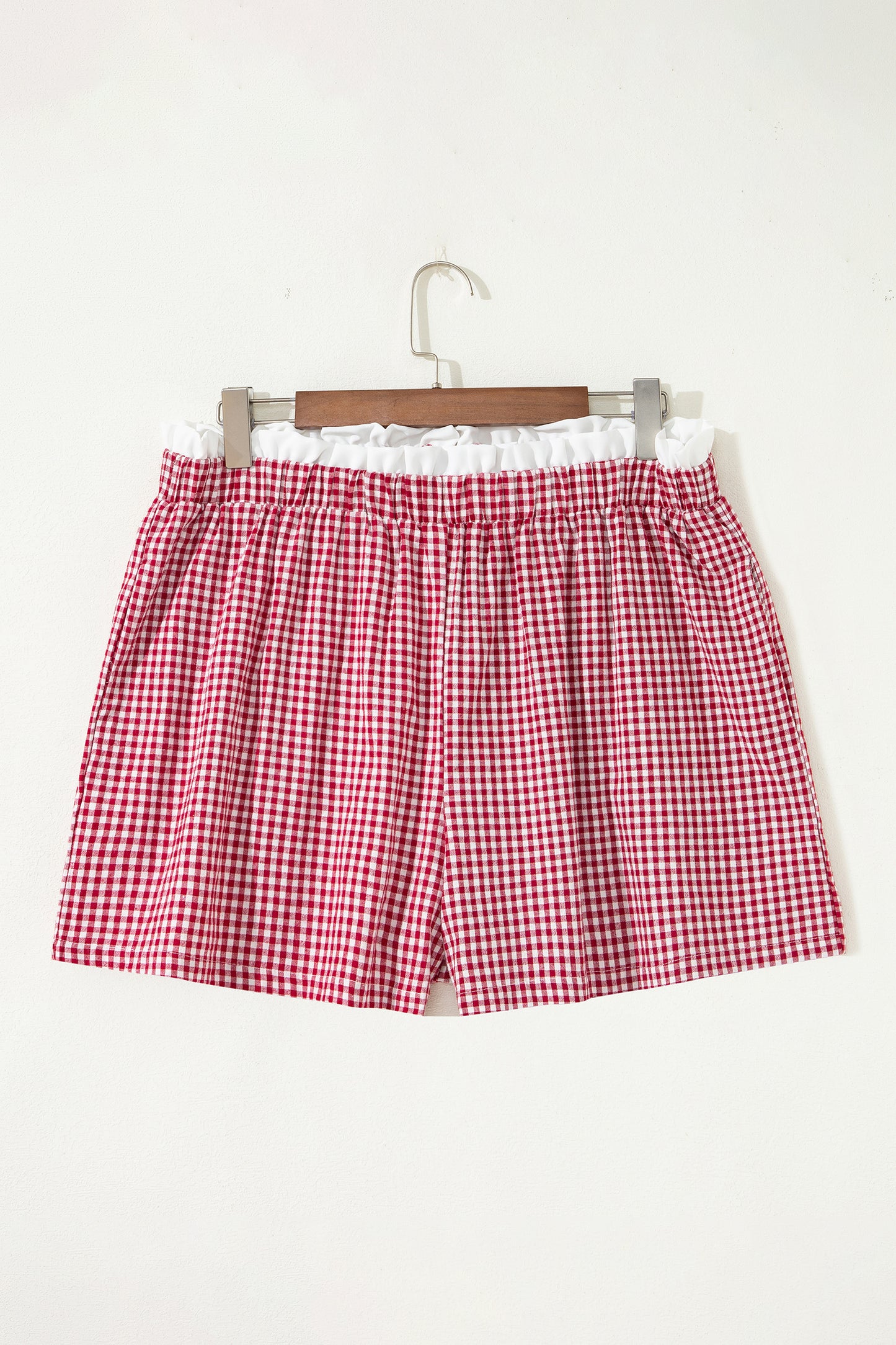 Plus Size Gingham Plaid Ruffle Contrast Trim Shorts