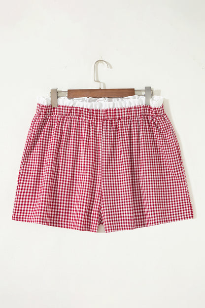 Plus Size Gingham Plaid Ruffle Contrast Trim Shorts