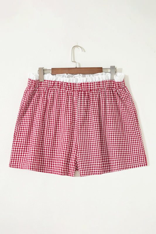 Plus Size Gingham Plaid Ruffle Contrast Trim Shorts