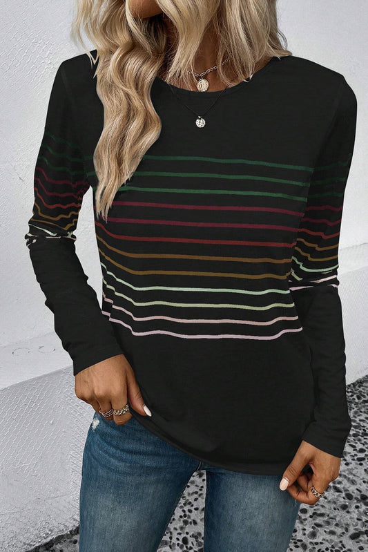 Stripe Long Sleeve Crewneck Top