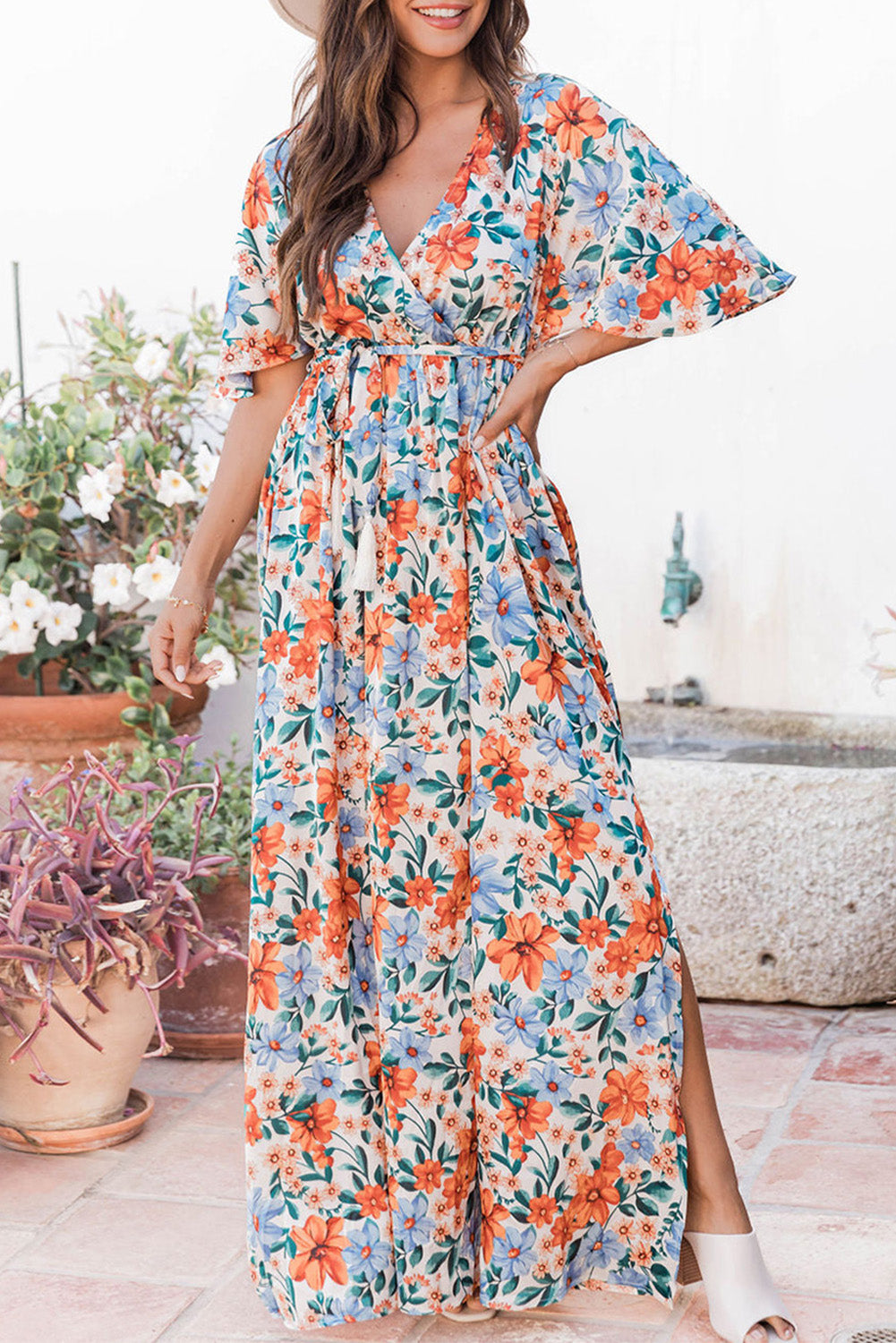 Floral Wrap Belted Maxi Dress