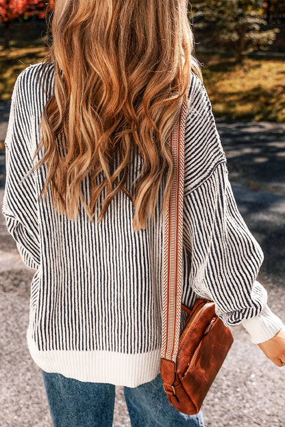 Stripe Contrast Trim Sweater