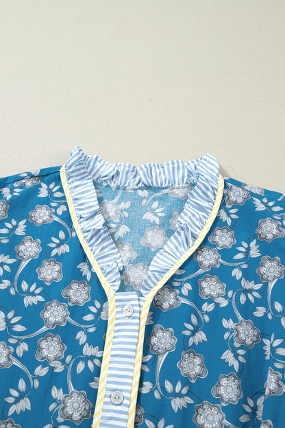 Plus Size Floral Stripe Patchwork Ruffle Dress