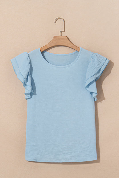 Solid Ruffle Short Sleeve Blouse