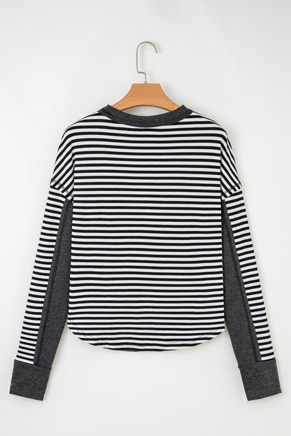 Stripe Thermal Knit Drop Shoulder Top