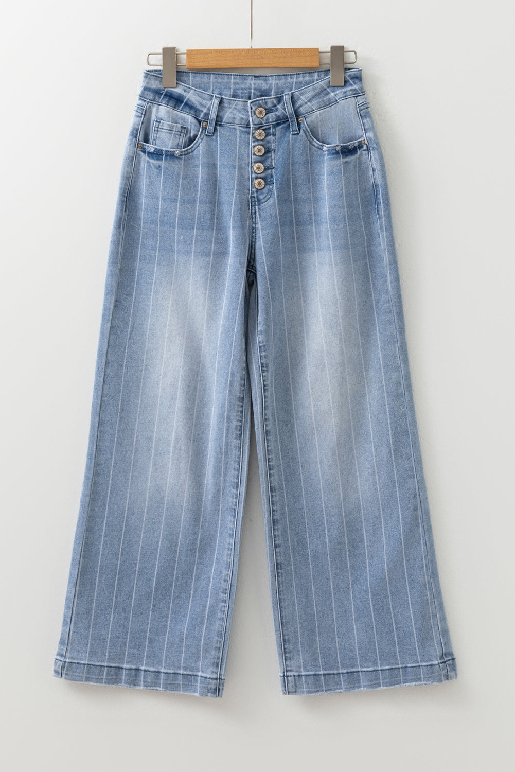 Pinstripe Denim Buttoned Wide Leg Jeans