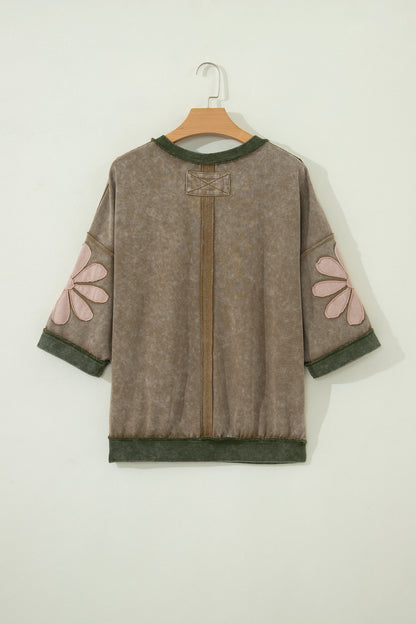 Floral Patchwork Mineral Wash Exposed Seam Top