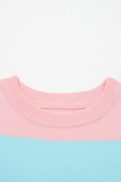 Stripe Colorblock Knitted Short Sleeve T-Shirt