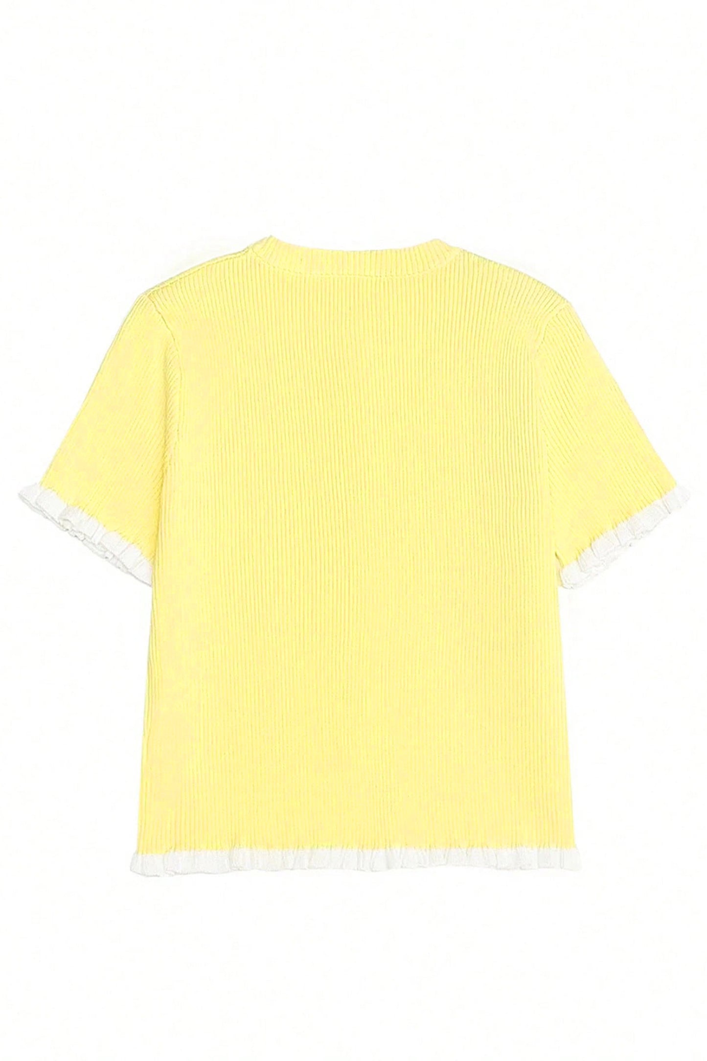 Solid Ribbed Frilled Short Sleeve Sweater Cardigan