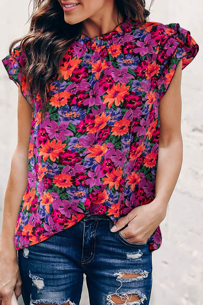 Floral Tiered Ruffle Sleeve Blouse