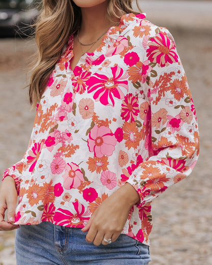 Floral Split V-Neck Blouse