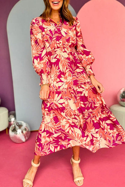 Floral Buttoned Smocked Maxi Dress