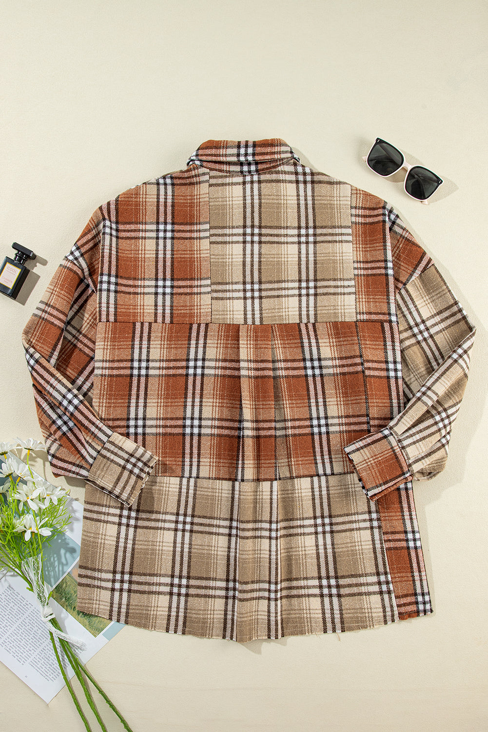 Plaid Colorblock Bishop Sleeve Shacket