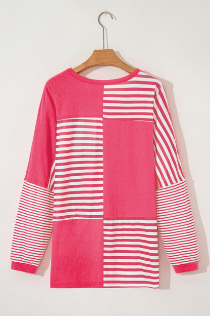 Stripe Patchwork Long Sleeve Tunic Top
