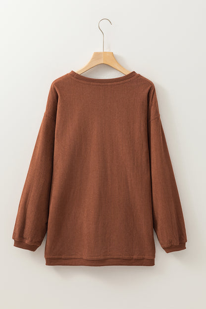 Solid Ribbed Corduroy Long Sleeve Oversized Sweatshirt