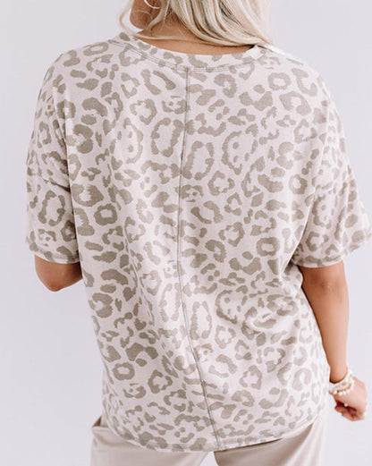 Leopard V-Neck T-Shirt Plus Size