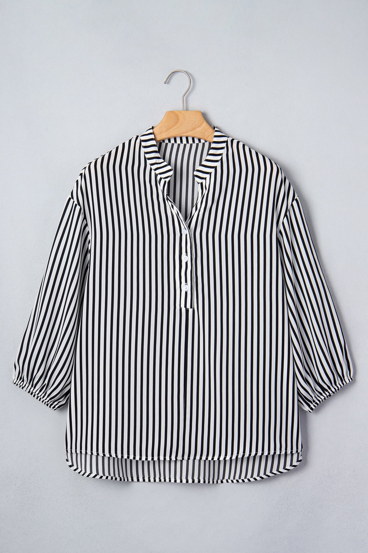 Stripe 3/4 Sleeve V-Neck Button Up Shirt
