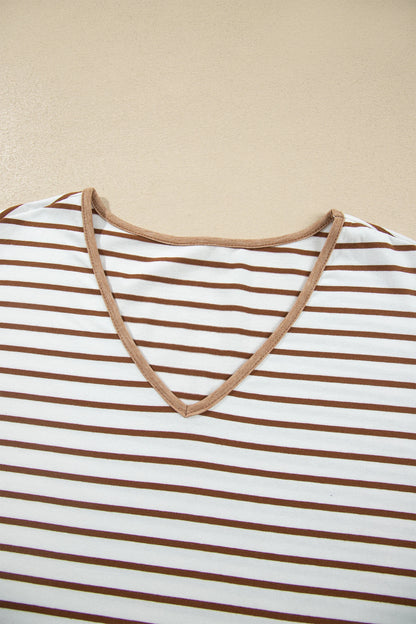 Stripe Ruffle Patchwork V-Neck Top & Pants Set