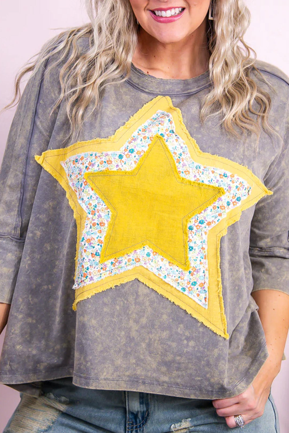 Floral Star 3/4 Sleeve Top Plus Size