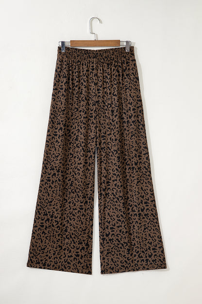 Leopard Elastic High Waist Loose Corduroy Pants