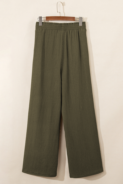 Texture Shirred Waist Pants Plus Size