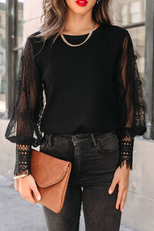 Lace Mesh Bishop Sleeve Top