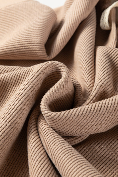 Ribbed Knit Leopard & Lace Drawstring Hoodie