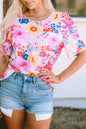 Floral Ruched Puff Sleeve Blouse