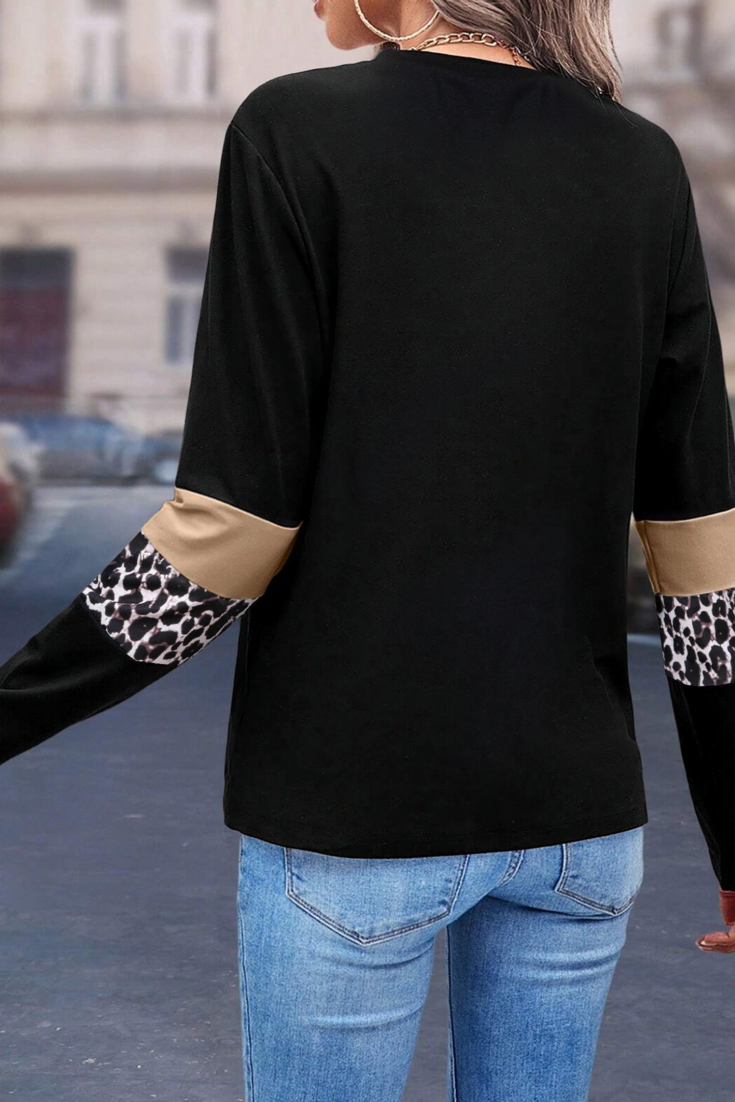 Colorblock Leopard Long Sleeve Tee