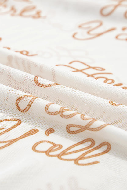 Western Mesh High Neck Long Sleeve Top