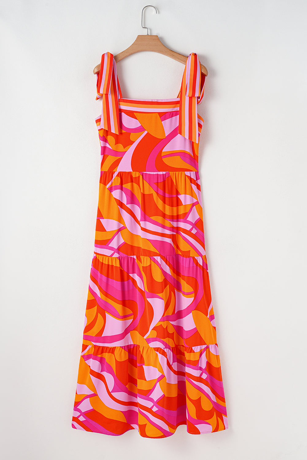 Abstract Knotted Shoulder High-Waist Maxi Dress